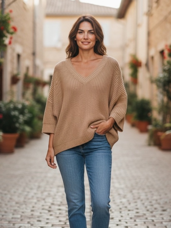 Jennifer Lopez Sweaters - Jennifer Lopez V-Neck Sweater - Tan Size Large